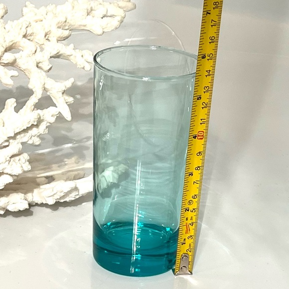 Aqua Blue Glass Tumblers / Tropical Cocktail Glasses Set of 4 - Picture 9 of 12